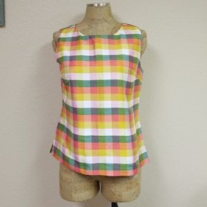 Talbots SLEEVELSS SILK TOP 12 Plaid Orange Green